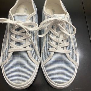 Old Navy, White and Blue striped Canvas Sneakers size 7.5